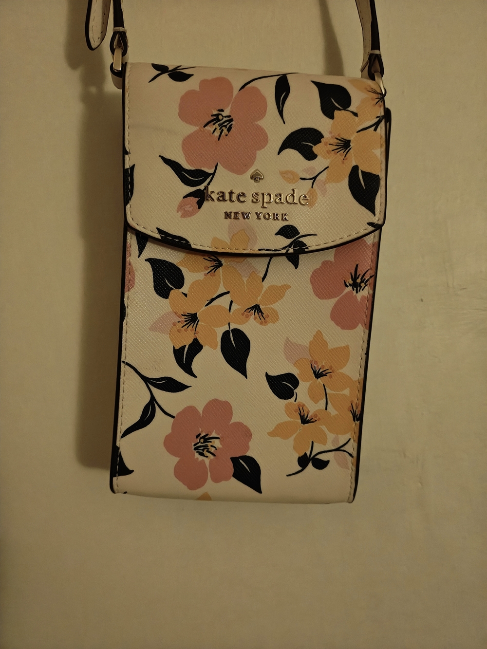 kate spade Floral Phone Crossbody Bag - White with Pink & Yellow Flowers